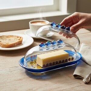 Handmade Fused Glass Butter Dish | Artisan Studio Art | Colorful Kitchen Decor